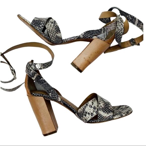 Banana Republic Women's Snakeskin Block Hell Strappy Ankle Wrap Sandals Size 5.5 - Picture 1 of 7